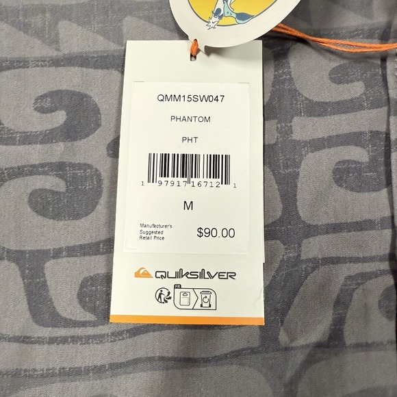 Quick Silver Waterman Collection Shirt Mens Medium Gray All‎ Over Print Camp - Picture 4 of 9